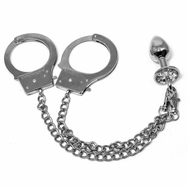 Bejewelled Metal Handcuffs With Butt Plug Bondage & Fetish