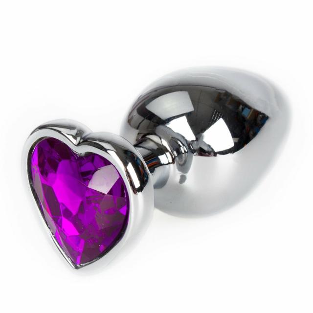 Bejewelled Purple Metal Heart Butt Plug – 3, 3.5 Or 4 Inch Anal Toys