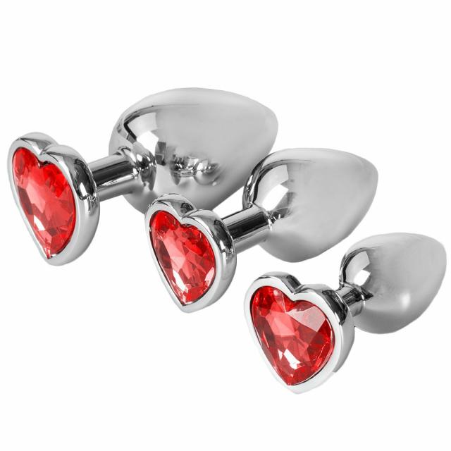 Bejewelled Red Metal Heart Butt Plug – 3, 3.5 Or 4 Inch Butt Plugs