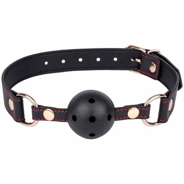 Black Contrast Stitch Faux Leather Vented Ball Gag Ball Gags & Mouth Gags