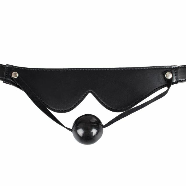 Black Faux Leather Blindfold With Ball Gag Ball Gags & Mouth Gags