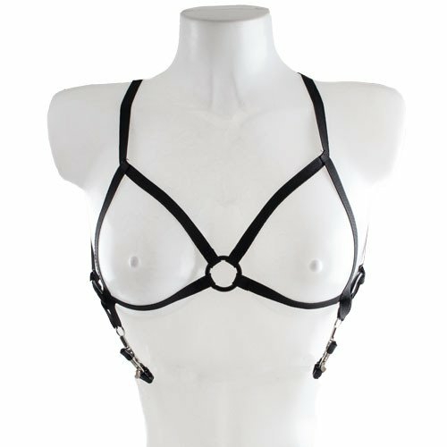 Black Harness Bra With Nipple Clamps Bondage & Fetish