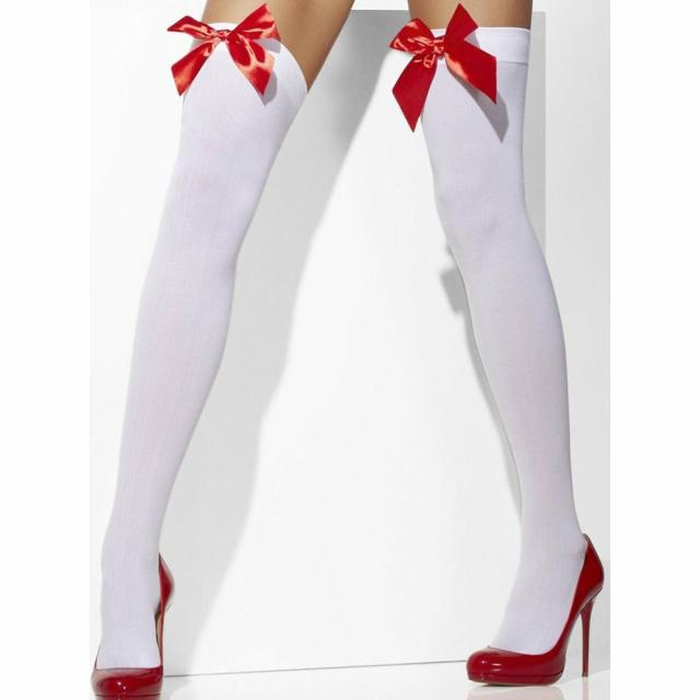 Bow To Me Red And White Opaque Hold-Up Stockings Lingerie & Underwear