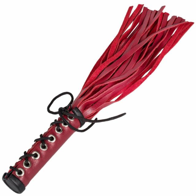 Confined Red Leather Lace Up Flogger – 15 Inch Bondage & Fetish