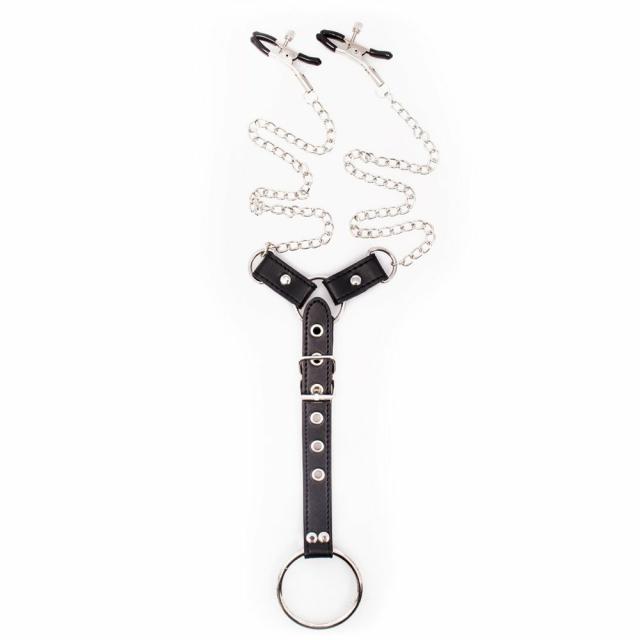 Dominator Faux Leather Chain Nipple Clamps & Cock Ring Bondage & Fetish