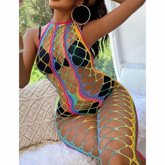 Flirt Party Girl Rainbow Criss Cross Bodystocking Lingerie & Underwear