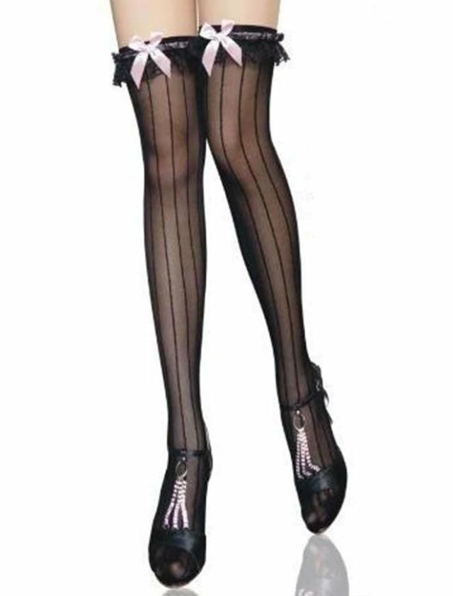 Flirt Pink Bow Pinstripe Hold Up Stockings Lingerie & Underwear