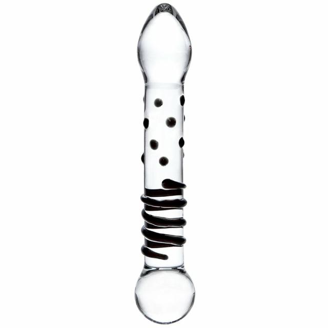 Glass Black Spiral And Dot Dual-Sided Dildo – 5.5 Inch Dildos