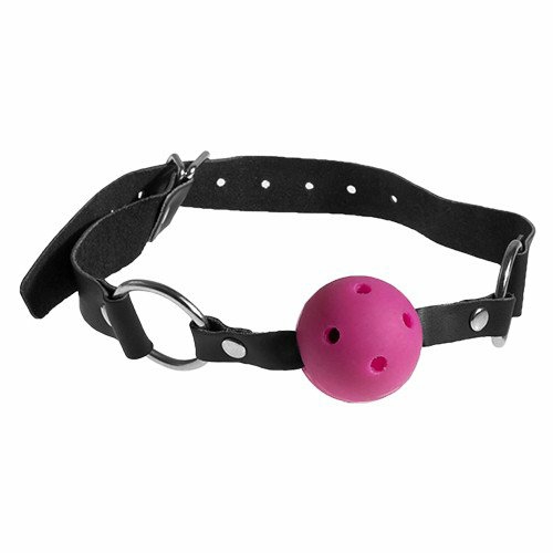 Leather Ball Gag With Pink Vented Ball Ball Gags & Mouth Gags