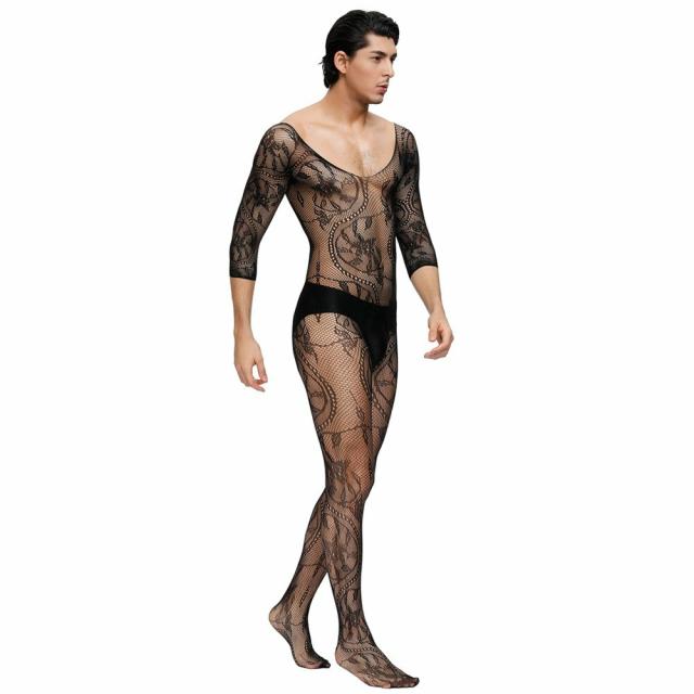 Man Black Fishnet Crotchless Bodystocking Lingerie & Underwear