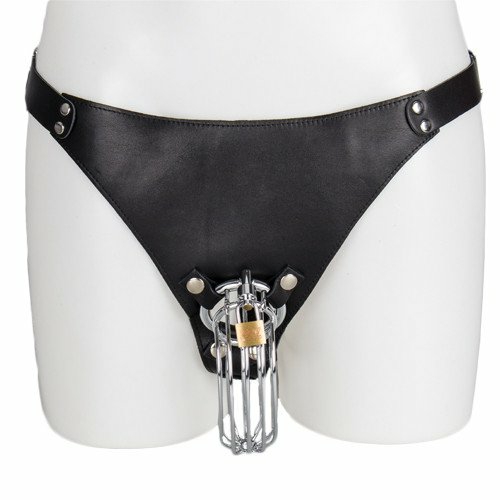 Men’S Leather Chastity Harness With Cock Cage Bondage & Fetish