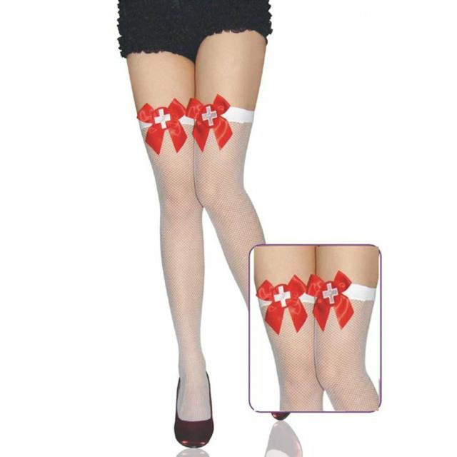 Sexual Healing Nurse White Fishnet Hold Up Stockings Lingerie & Underwear