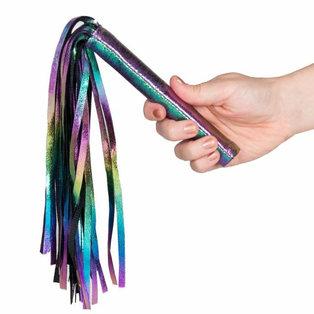 Shiny B!Tch Holographic Faux Leather Flogger – 9.5 Inch Bondage & Fetish