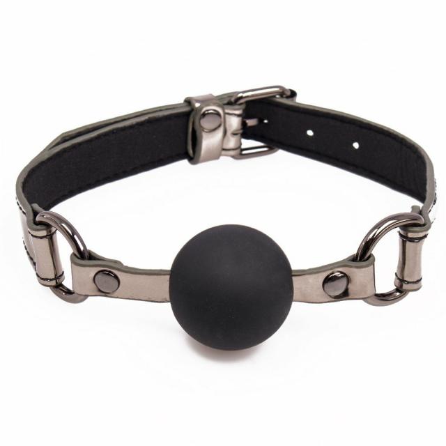 Silver Service Gunmetal Faux Leather Ball Gag Ball Gags & Mouth Gags