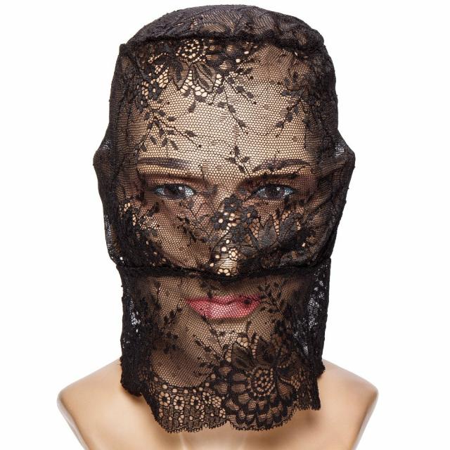 Siren Veil Black Floral Lace Bondage Hood Blindfolds, Hoods & Masks