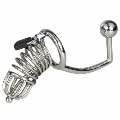 Stainless Steel Chastity Cage With Sound & Anal Hook Bondage & Fetish