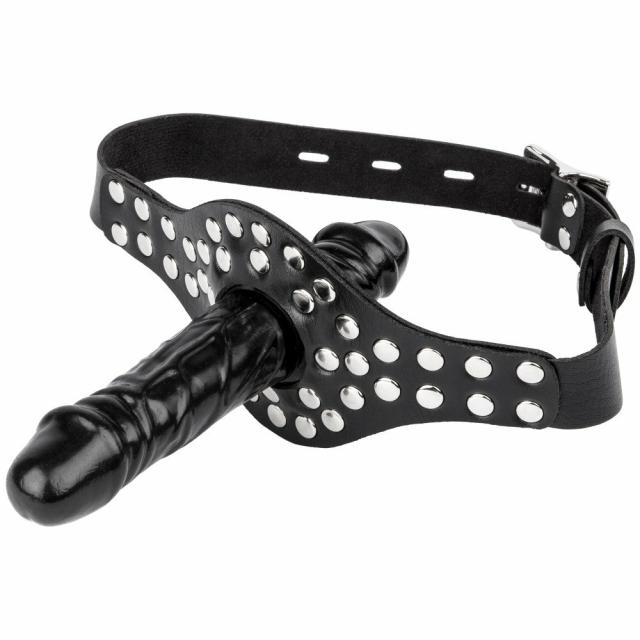 Studded Double Dildo Gag With Padlock – 4.5 Inch Ball Gags & Mouth Gags