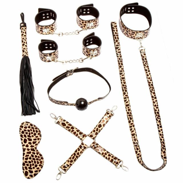 Untamed Leopard Print Pvc 8 Piece Bondage Set Bondage & Fetish