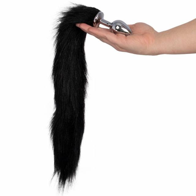 Vixen Black Faux Fur Stainless Steel Tail Butt Plug Anal Toys