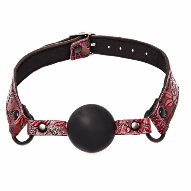 Wild Flower Red Floral Faux Leather Ball Gag Ball Gags & Mouth Gags