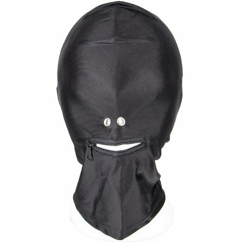 Black Deprivation Hood With Zipped Mouth Blindfolds, Hoods & Masks